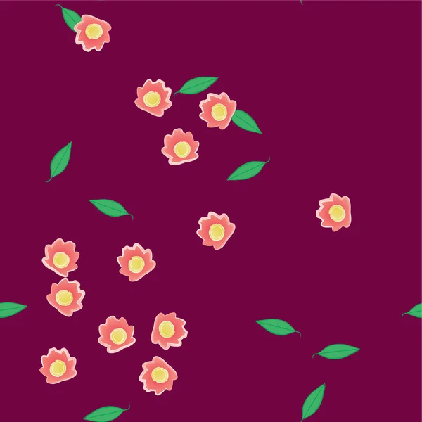 Flores Abstractas Con Hojas Verdes Composición Libre Ilustración Vectorial — Vector de stock