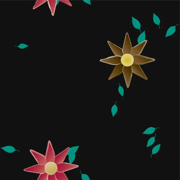 Fleurs Abstraites Avec Feuilles Vertes Composition Libre Illustration Vectorielle — Image vectorielle