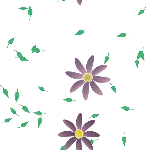 Flores Abstractas Con Hojas Verdes Composición Libre Ilustración Vectorial — Vector de stock