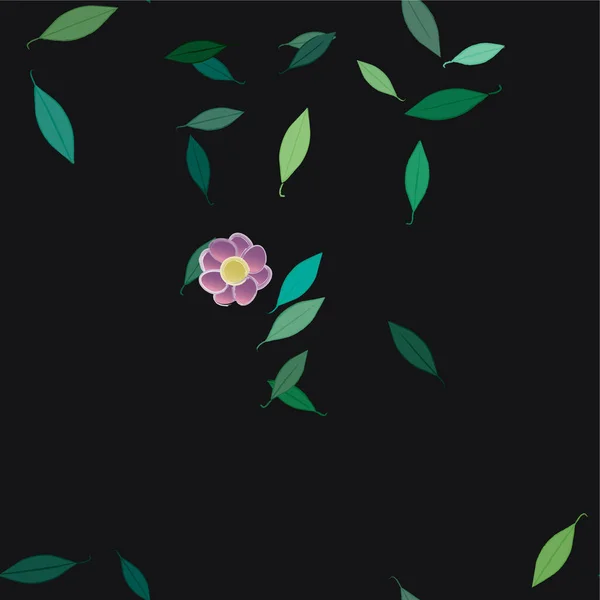 Flores Abstractas Con Hojas Verdes Composición Libre Ilustración Vectorial — Vector de stock