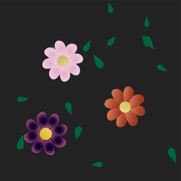 Fleurs Abstraites Avec Feuilles Vertes Composition Libre Illustration Vectorielle — Image vectorielle