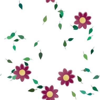 arkaplanda renkli çiçekler ve yeşil yapraklar, vektör illüstrasyonu