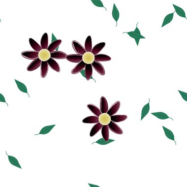 arkaplanda renkli çiçekler ve yeşil yapraklar, vektör illüstrasyonu