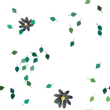 arkaplanda renkli çiçekler ve yeşil yapraklar, vektör illüstrasyonu