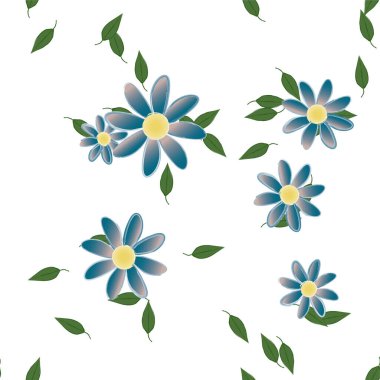 arkaplanda renkli çiçekler ve yeşil yapraklar, vektör illüstrasyonu