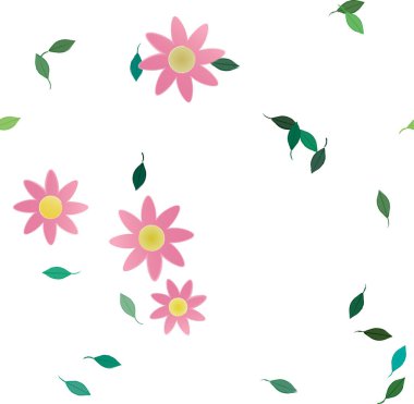 arkaplanda renkli çiçekler ve yeşil yapraklar, vektör illüstrasyonu