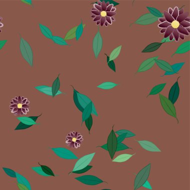 arkaplanda renkli çiçekler ve yeşil yapraklar, vektör illüstrasyonu