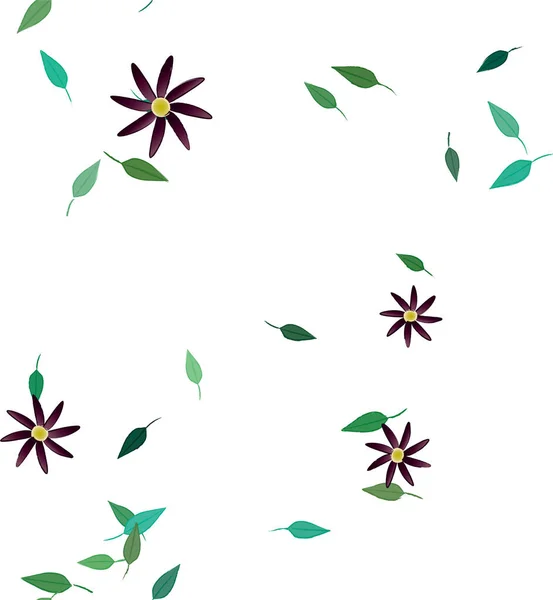 Fargede Blomster Grønne Blader Bakgrunnen Vektorillustrasjon – stockvektor