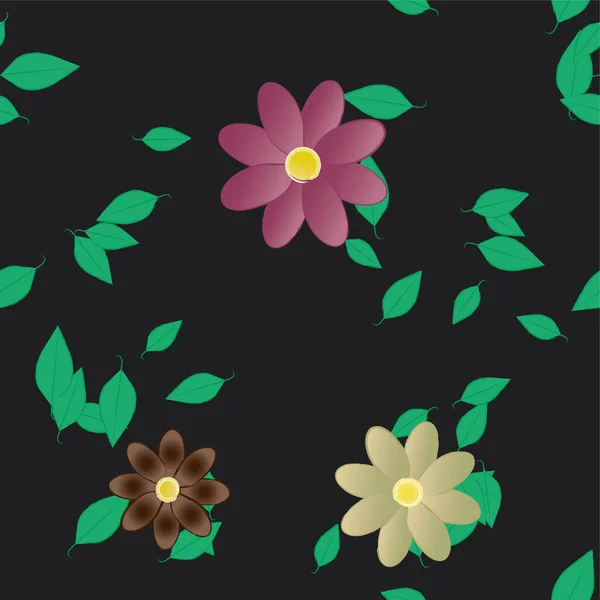 Flores Colores Hojas Verdes Fondo Ilustración Vectorial — Archivo Imágenes Vectoriales