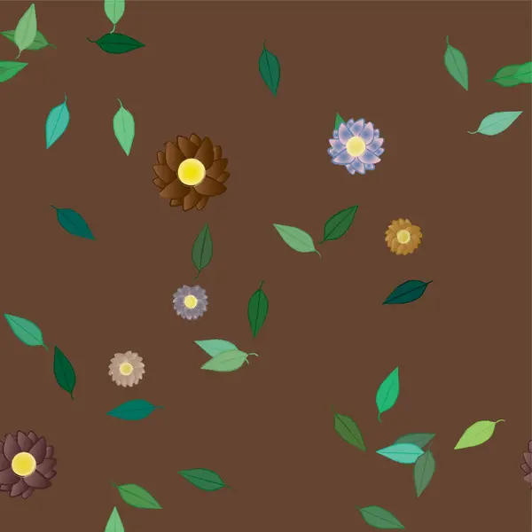 Fleurs Colorées Feuilles Vertes Arrière Plan Illustration Vectorielle — Image vectorielle