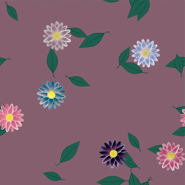 Fleurs Colorées Feuilles Vertes Arrière Plan Illustration Vectorielle — Image vectorielle