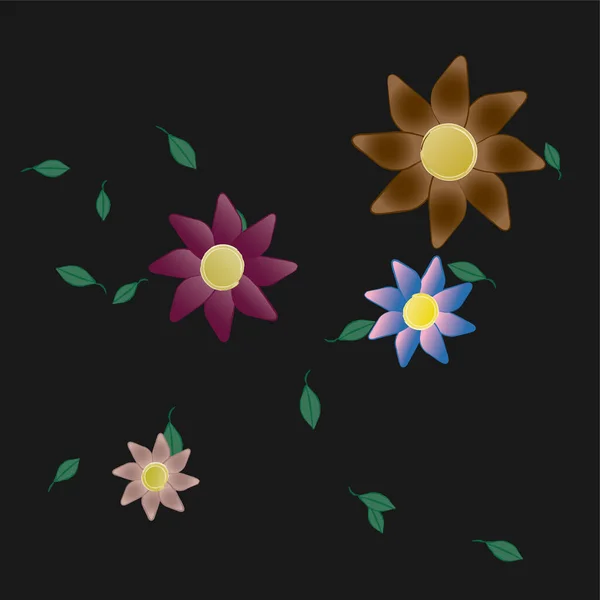 Flores Colores Hojas Verdes Fondo Ilustración Vectorial — Vector de stock