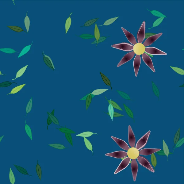 Fleurs Colorées Feuilles Vertes Arrière Plan Illustration Vectorielle — Image vectorielle