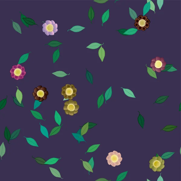 Fleurs Colorées Feuilles Vertes Arrière Plan Illustration Vectorielle — Image vectorielle