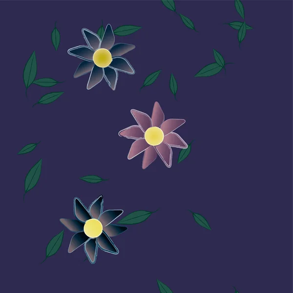 Färgade Blommor Och Gröna Blad Bakgrunden Vektor Illustration — Stock vektor