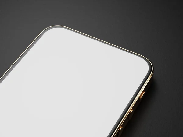 Teléfono Inteligente Con Cuerpo Dorado Está Sobre Mesa Parte Pantalla — Foto de Stock