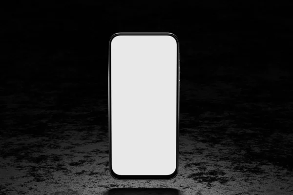 Tasarımın Için Siyah Taşlı Arka Planda Beyaz Ekranlı Akıllı Telefon — Stok fotoğraf