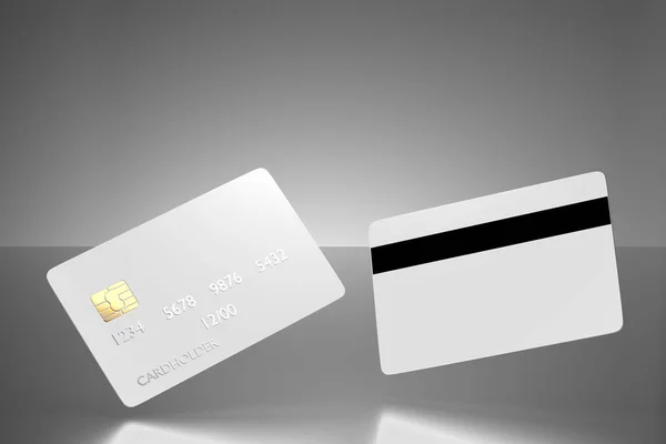 Chip cards for your design. Bank card mockup with back side. Blank credit card template for your design. 3D rendering.