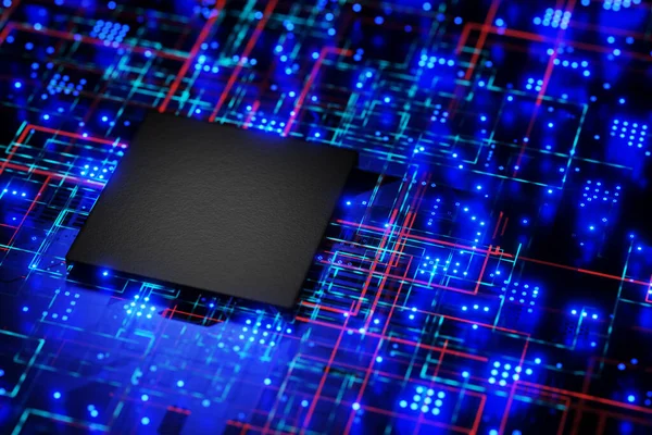 Microprocessor Een Chip Het Moederbord Kunstmatige Intelligentie Blockchain Technologie Destructie — Stockfoto