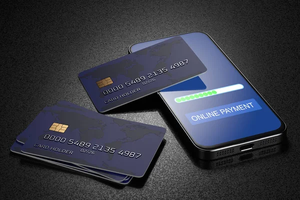 Tarjetas Bancarias Smartphone Paga Con Smartphone Comercio Electrónico Comercio Electrónico —  Fotos de Stock