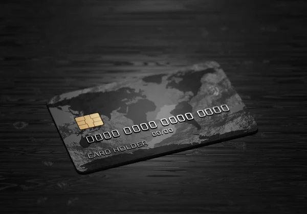 Payment System Online Payments Credit Card Dark Wooden Background Render — Stock Photo, Image