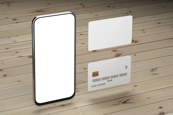 Bankkarten Attrappe Smartphone Mit Weißem Bildschirm Für Ihr Design Smartphone — Stockfoto