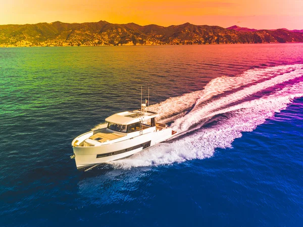 Motor Yacht Navigation Aerial Drone View — Stock Photo, Image