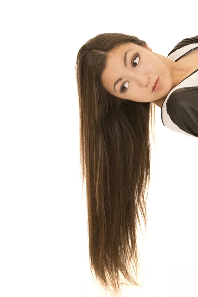 Cute Asian American teen laying down hair flowing — Stock Photo, Image