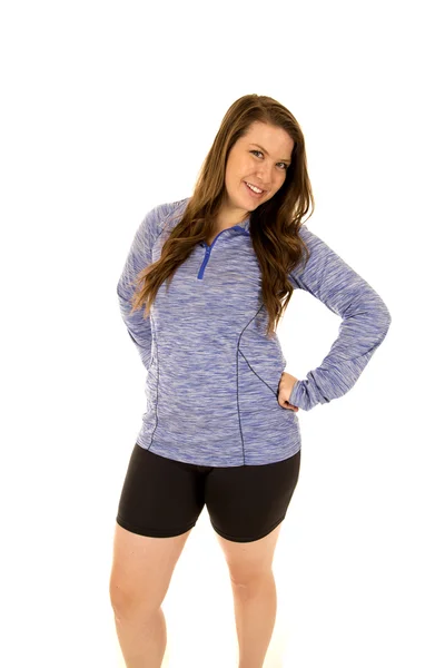 Young model wearing blue exercise top confident attitude — Stock Photo, Image