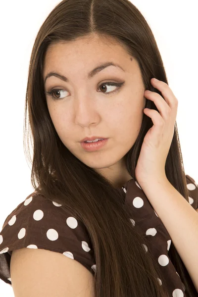 Attraktive asiatisch amerikanisch frau porträt blick rückwärts hand — Stockfoto