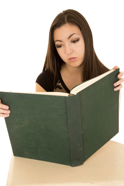 Portræt af en studerende, der læser en tekstbog - Stock-foto