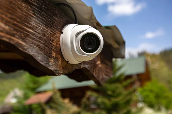 Caméra Surveillance Vidéo Placée Sur Une Maison Bois — Photo