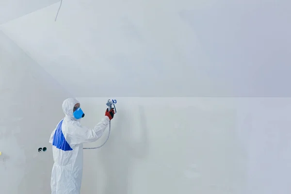 Worker Painter Paints Surface Wall Special Spray Male Worker Protective — Stock Fotó