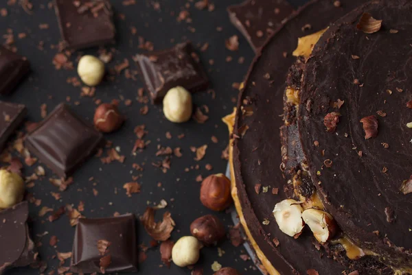 Little tasty chocolate cake with nuts — Stock Photo, Image