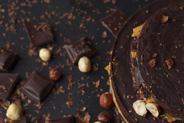 Little tasty chocolate cake with nuts — Stock Photo, Image