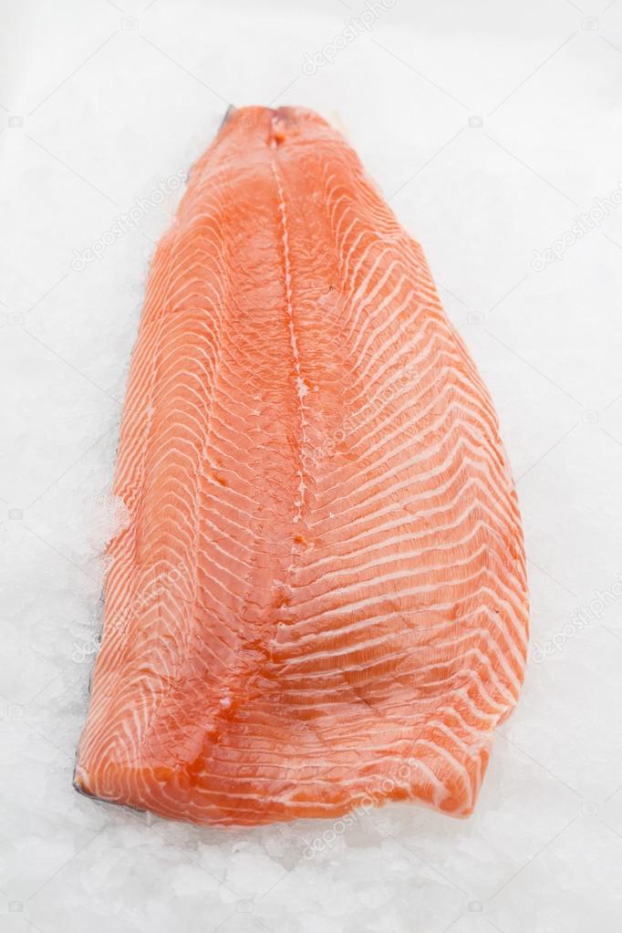 Fresh roe salmon fillet on ice