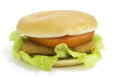 Beyaz arka planda izole edilmiş lezzetli hamburger.