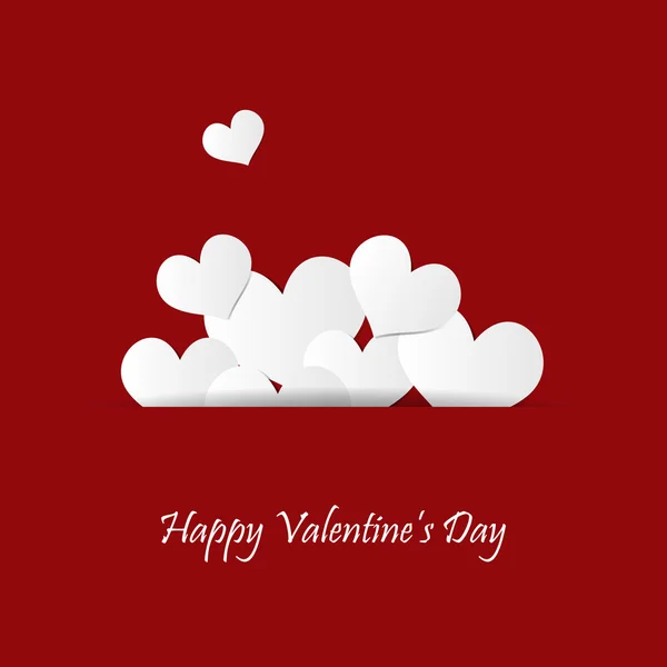 Witboek harten Valentines day kaart op rode achtergrond — Stockvector
