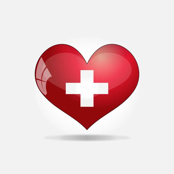 Svizzera Bandiera nel cuore su sfondo bianco — Vettoriale Stock