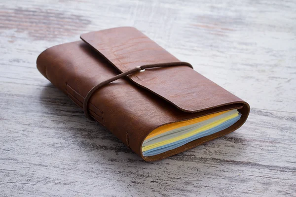 Hand made leather notebook — Stock Photo, Image