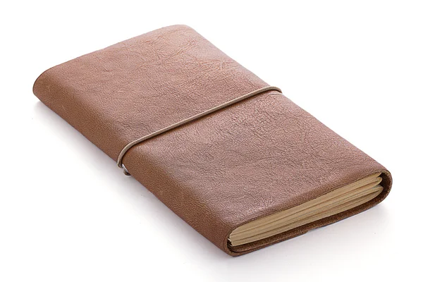 Hand made leather notebook isolated on white background — Stock Photo, Image