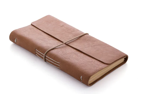 Hand made leather notebook isolated on white background — Stock Photo, Image