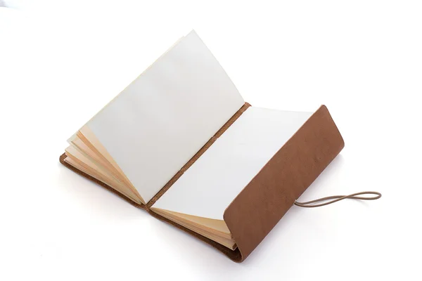 Hand made leather notebook isolated on white background — Stock Photo, Image