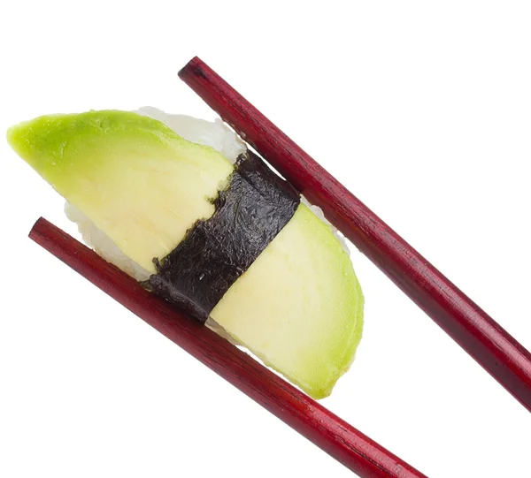 Sushi in stokjes geïsoleerd op witte achtergrond — Stockfoto