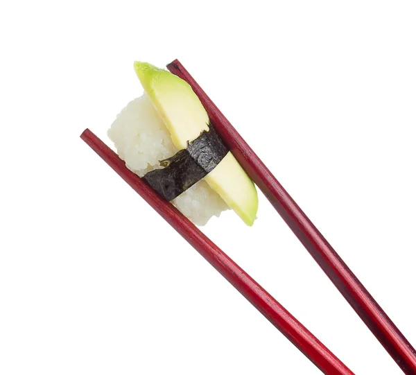 Sushi in stokjes geïsoleerd op witte achtergrond — Stockfoto