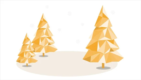 Gele Kerstbomen Vanuit Driehoeken Een Witte Achtergrond Sneeuw Voor Prints — Stockvector