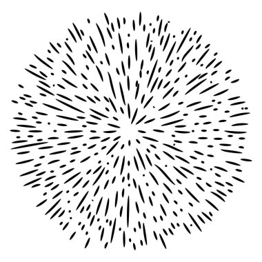 Beyaz zemin üzerinde rastgele radyal siyah çizgilerin patlama etkisi. Çiçek soyut dairesel şablon vektörü.