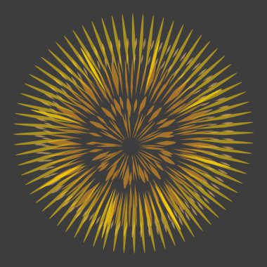 Koyu gri arka planda rastgele radyal sarı çizgilerin patlama etkisi. Çiçek soyut dairesel şablon vektörü.