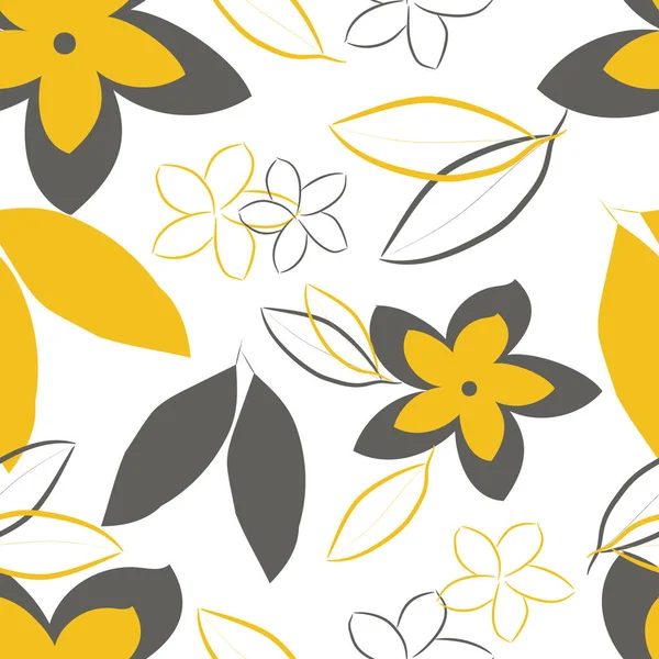 Квіти Франгіпані Намальовані Вручну Жовтим Сірим Кольорами Білому Тлі Безшовний — стокове фото