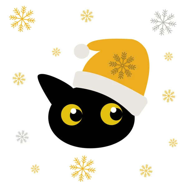 Black Cat New Year Yellow Hat Black Cute Funny Kitten —  Fotos de Stock